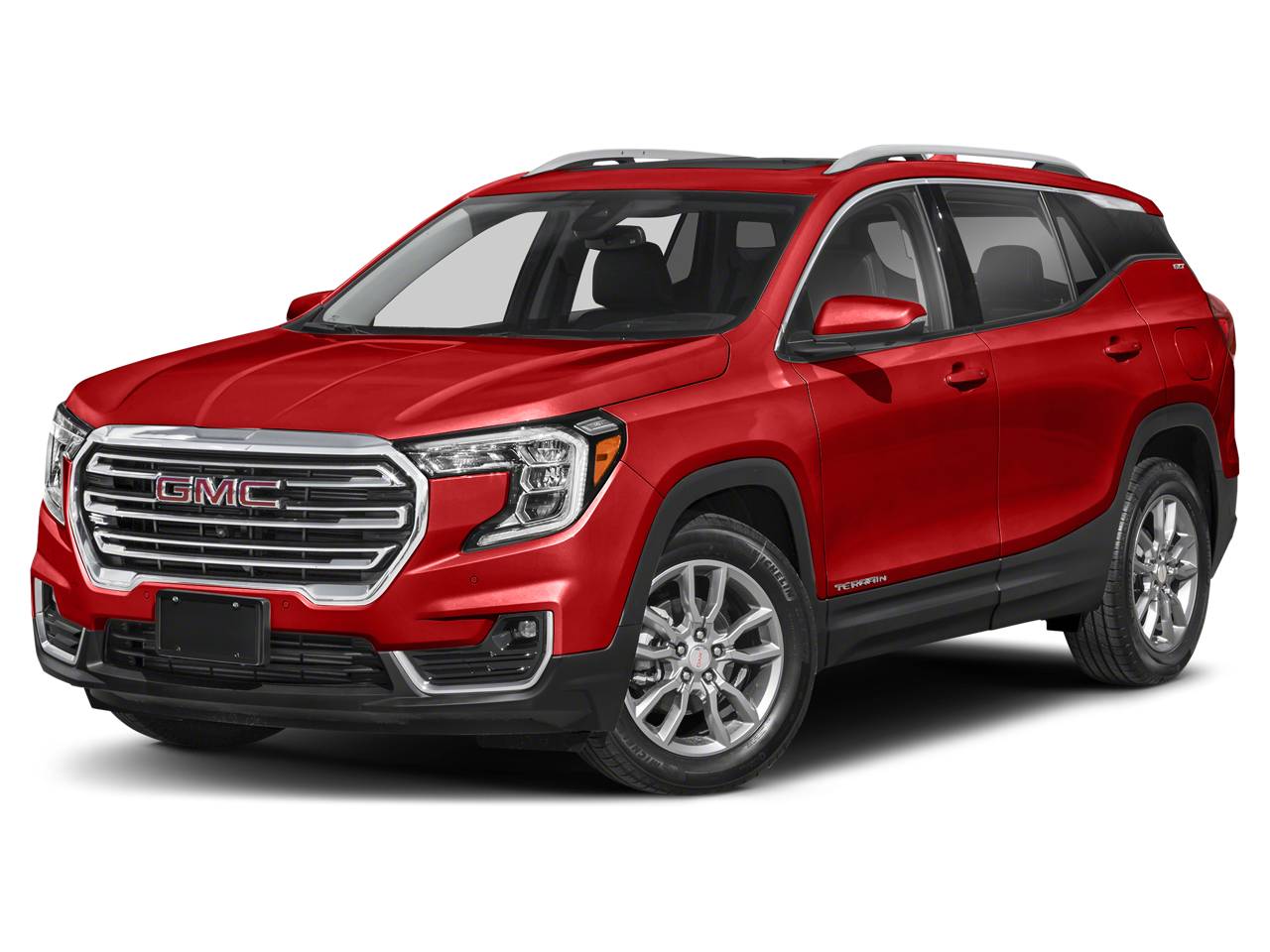 2023 GMC Terrain SLE in Volcanic Red Tintcoat — front three-quarter view