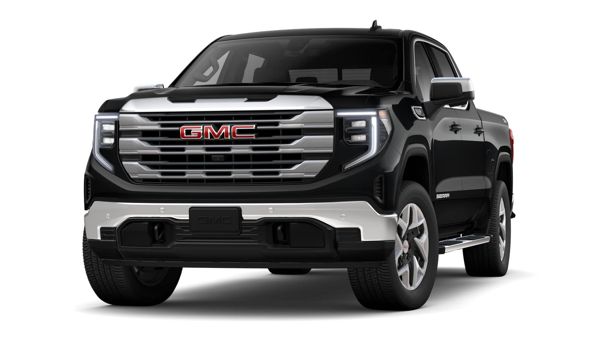 2026 GMC Sierra 1500 SLE in Onyx Black — front three-quarter view