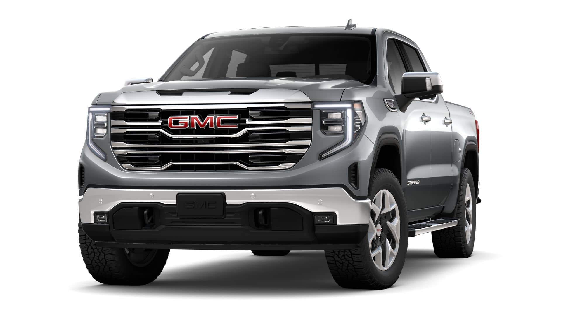 2026 GMC Sierra 1500 SLT in Sterling Metallic — front three-quarter view